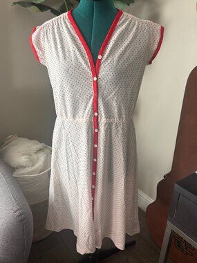 Vintage Polka Dot Housedress with Red Piping
